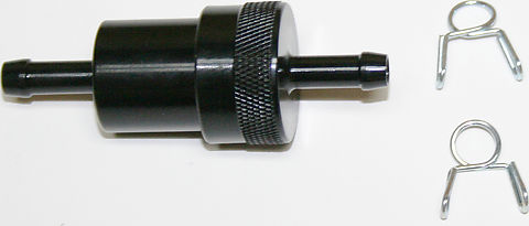 CNC Machined Black Anodized 1/4&quot; Fuel Filter w Clips